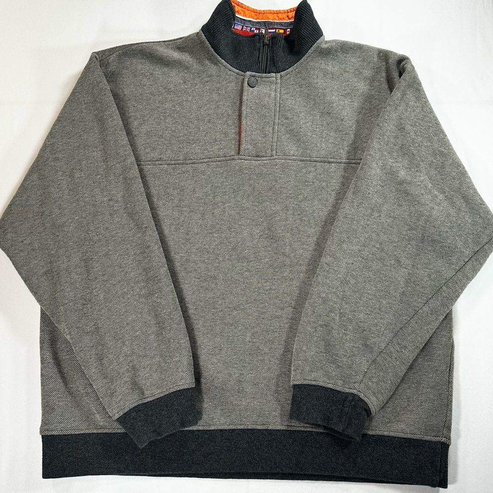 Orvis Quarter Snap Pullover Sweatshirt Heather Gray w/ Orange Collar — Size L